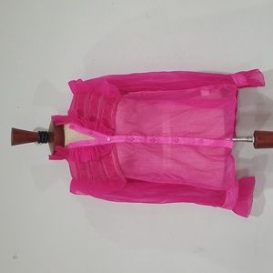 JJ's Fairyland Organza Ruffle Long Sleeve Mesh Blouse Size S Fuchsia